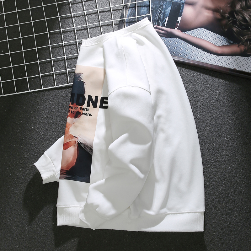 American trendy printed sweatshirt with floral velvet and thickening