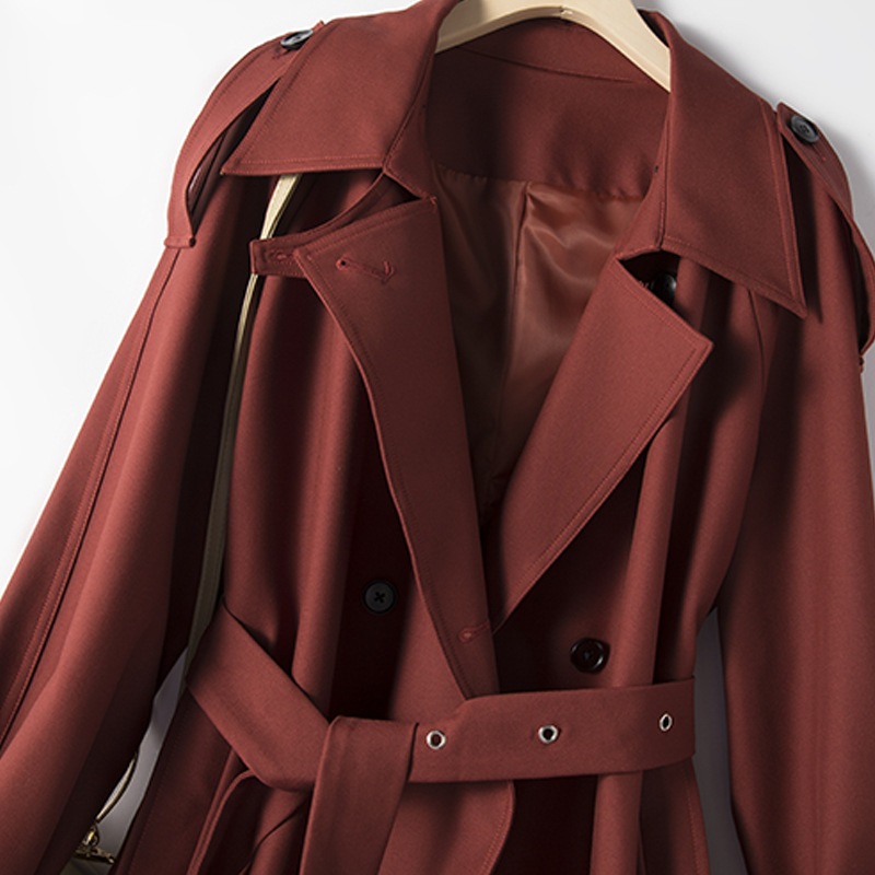 2024 Korean style temperament plus size windbreaker, slim and versatile long coat, lace-up waist women's clothing