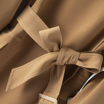 Large size French casual windbreaker 2024 fashion temperament slim waist long coat for women