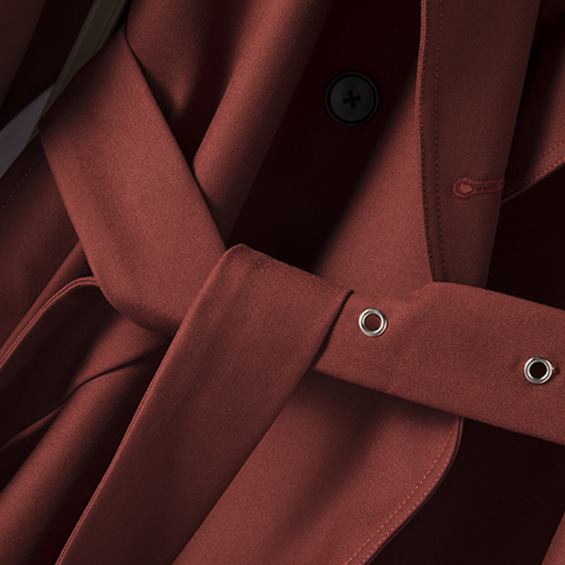 2024 Korean style temperament plus size windbreaker, slim and versatile long coat, lace-up waist women's clothing