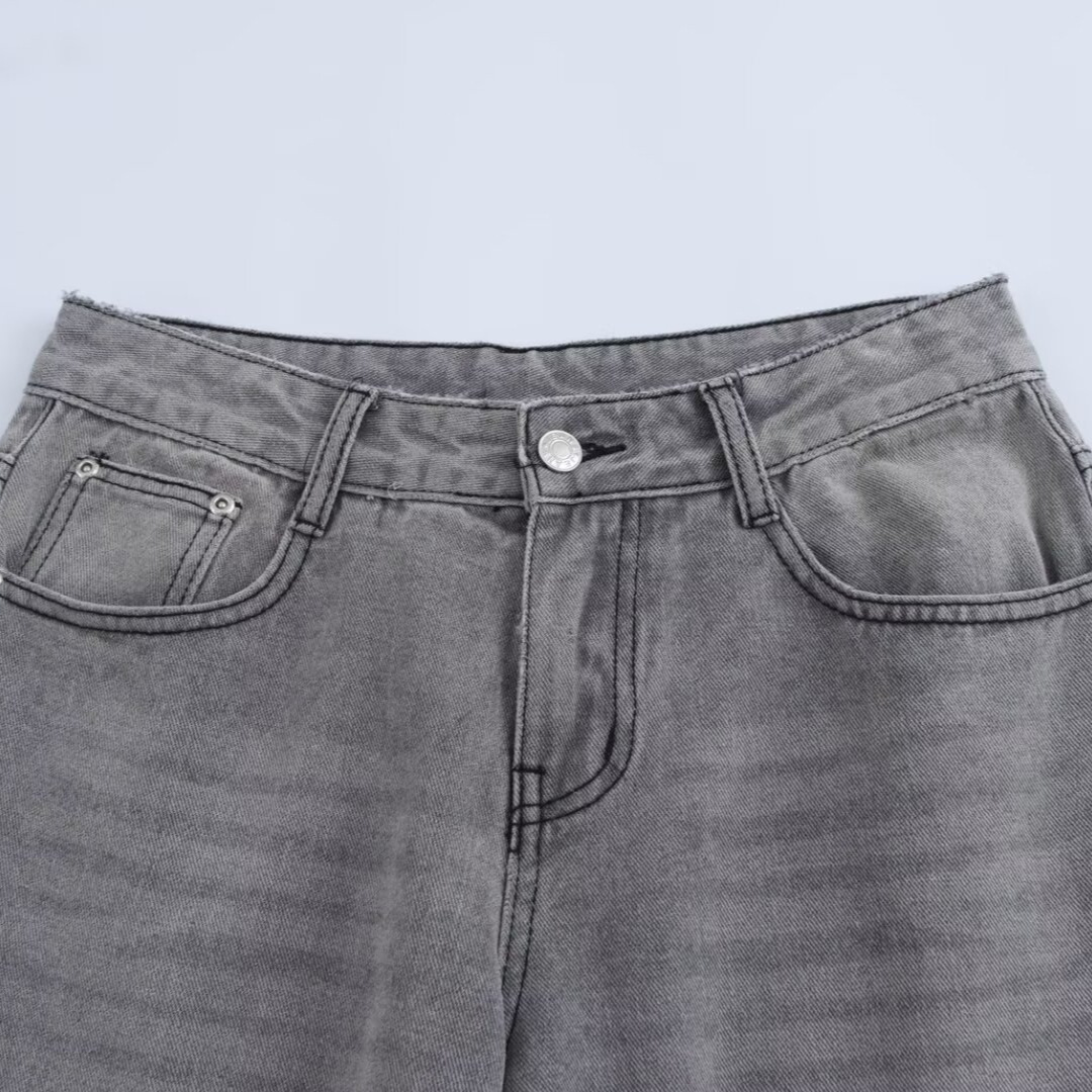 Women's Low Rise Grey Wide Leg Jeans