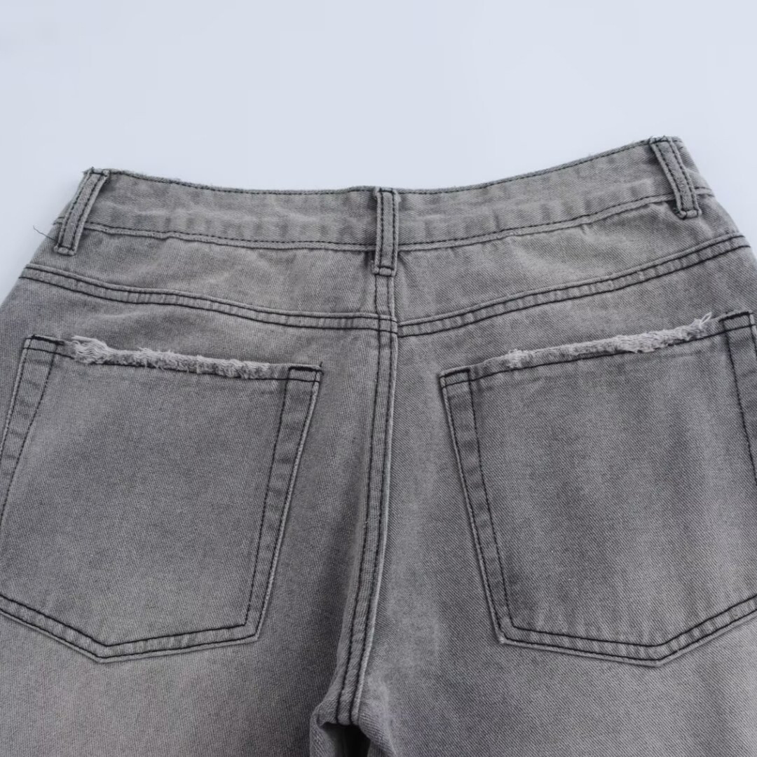 Women's Low Rise Grey Wide Leg Jeans