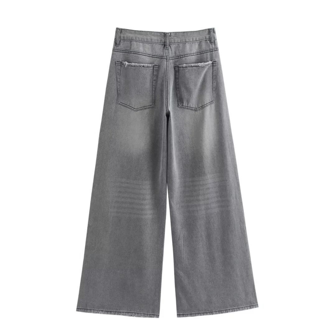 Women's Low Rise Grey Wide Leg Jeans