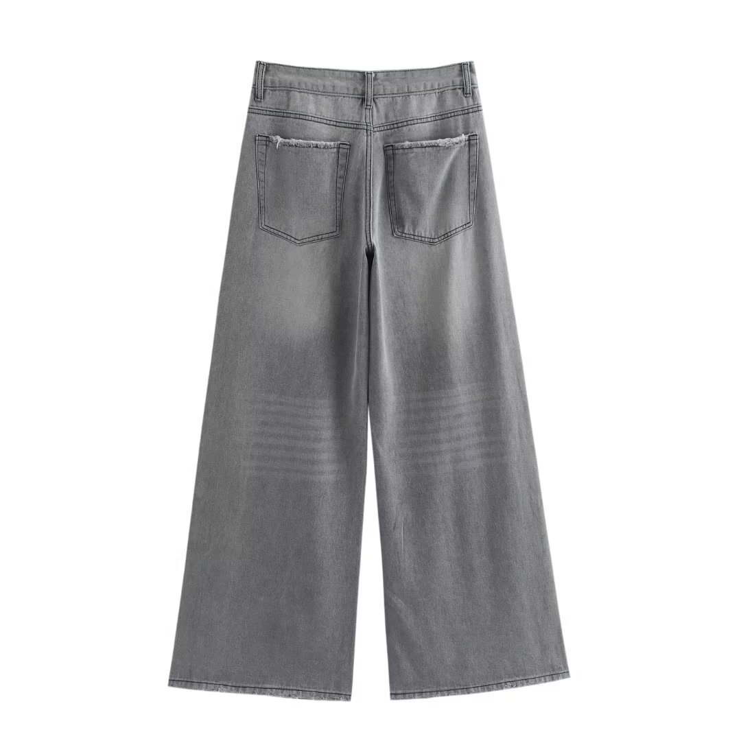 Women's Low Rise Grey Wide Leg Jeans