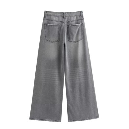Women's Low Rise Grey Wide Leg Jeans
