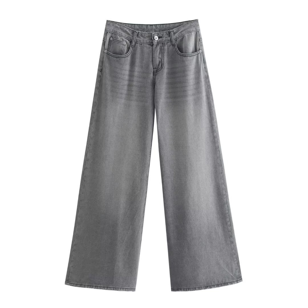 Women's Low Rise Grey Wide Leg Jeans