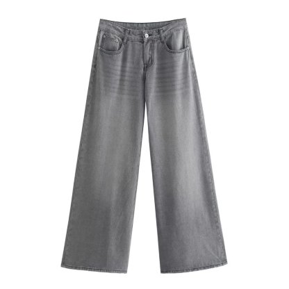 Women's Low Rise Grey Wide Leg Jeans