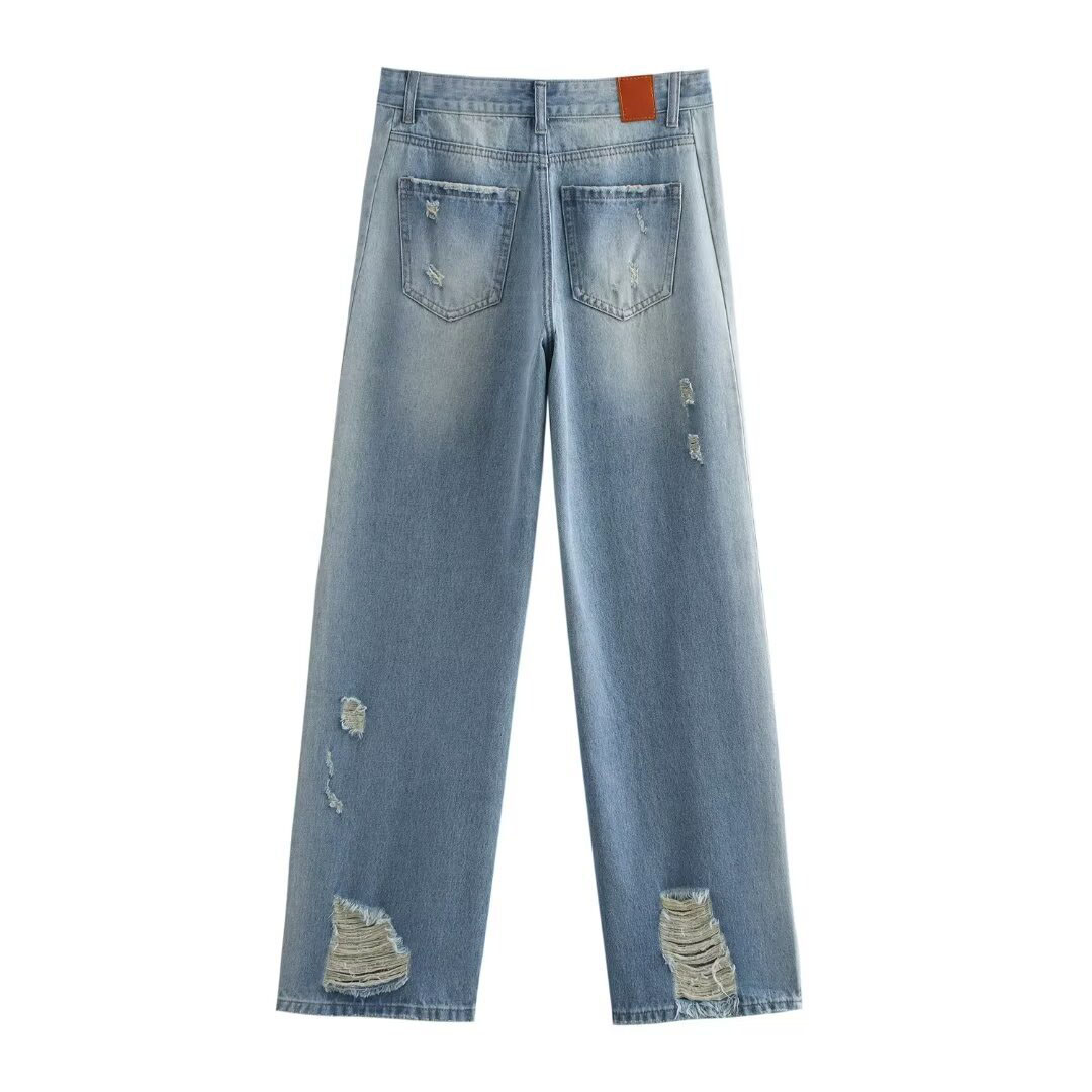 Women's casual ripped straight jeans