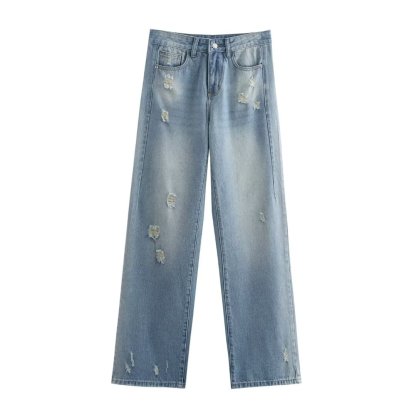 Women's casual ripped straight jeans