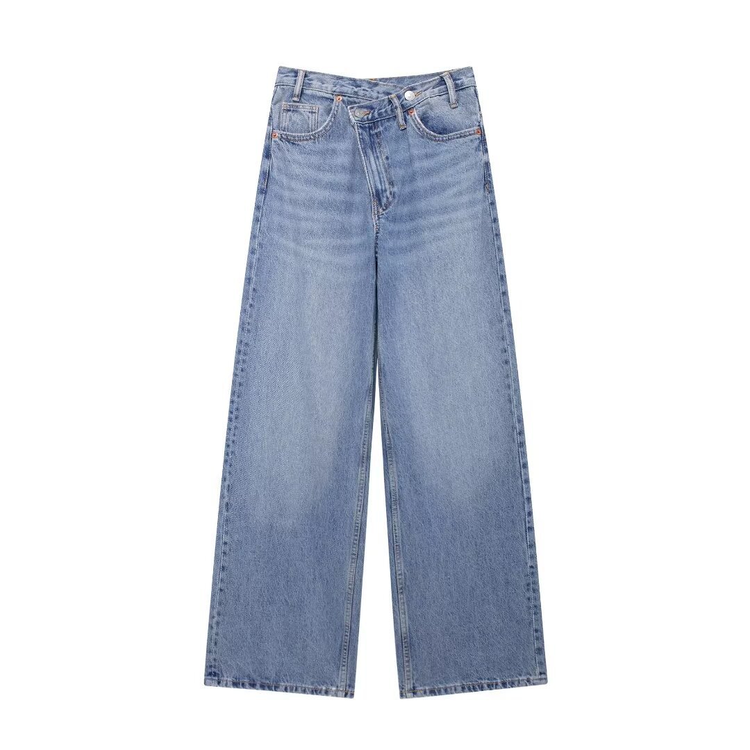 Women's Double Breasted High Rise Wide Leg Jeans