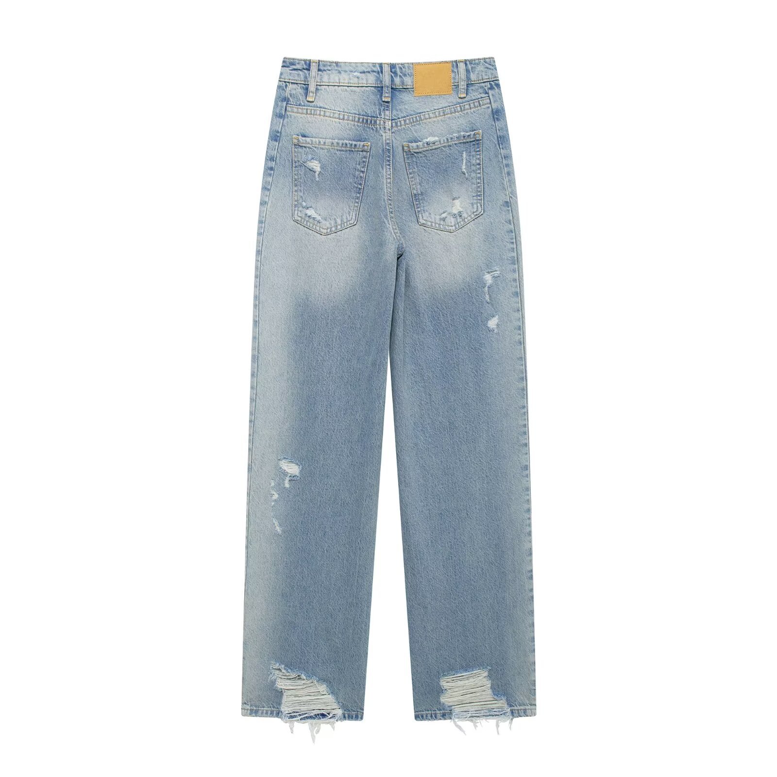 Women's ripped mid-rise straight jeans