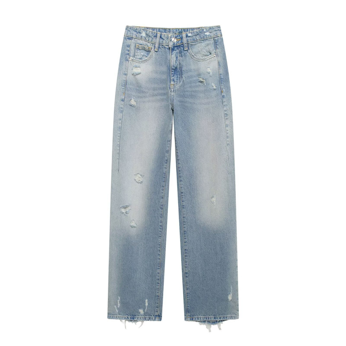 Women's ripped mid-rise straight jeans