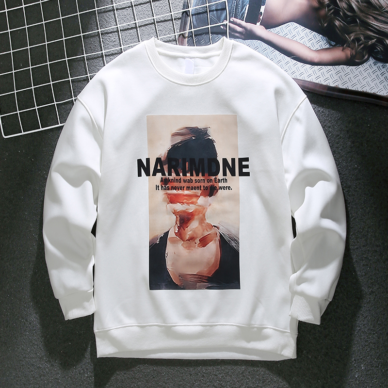 American trendy printed sweatshirt with floral velvet and thickening