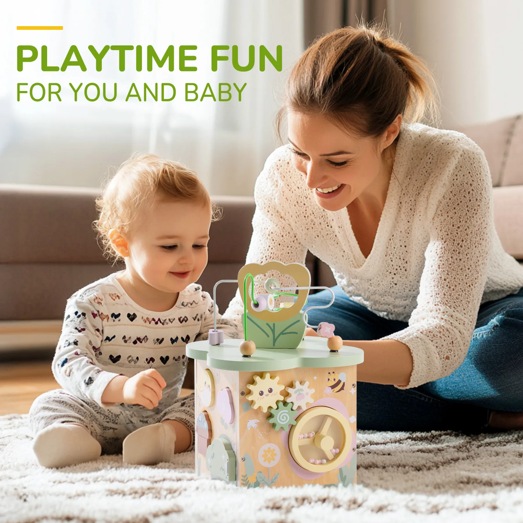 Flower Bush Theme Wooden Activity Cube 