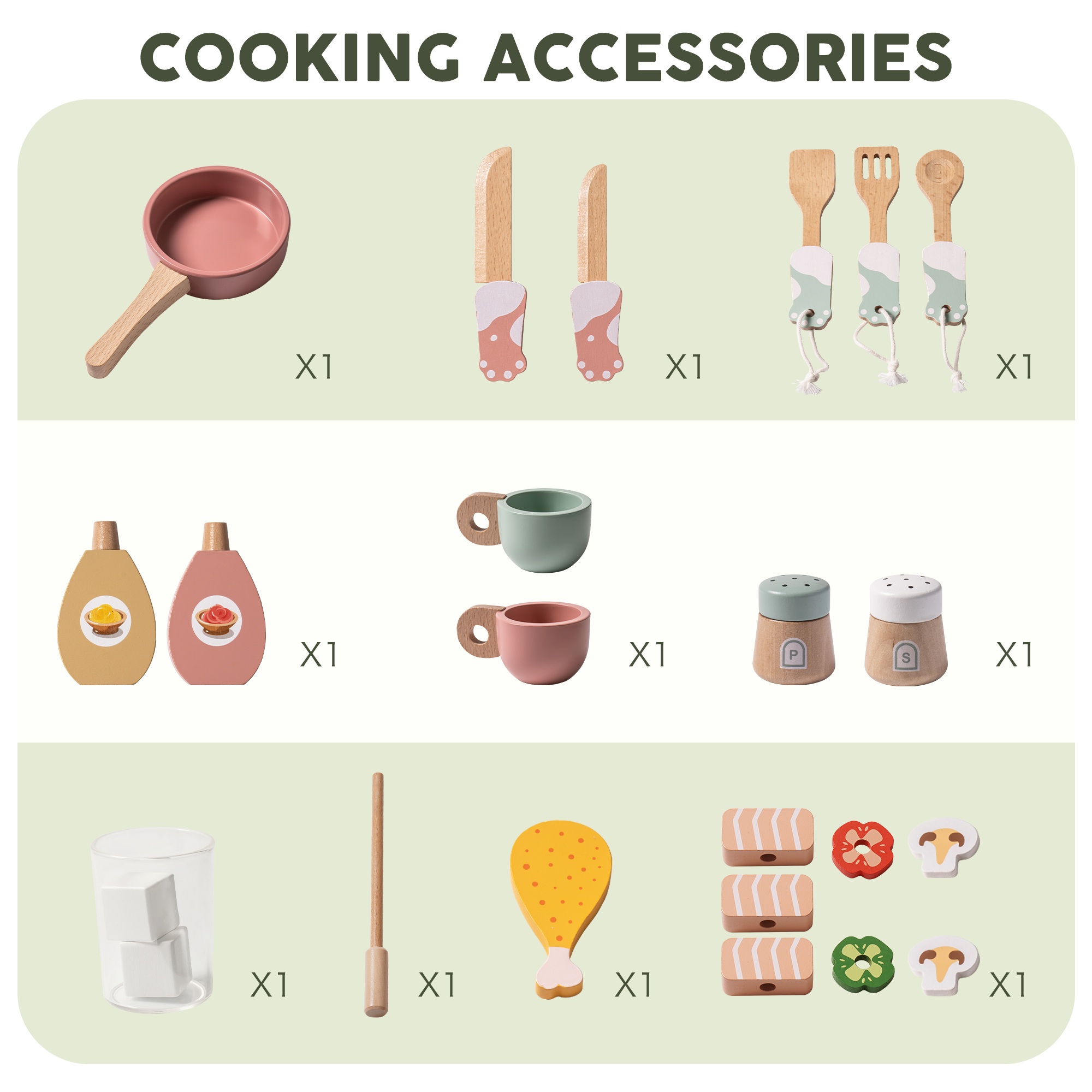 Kids Wooden Pretend Cooking Station Playset