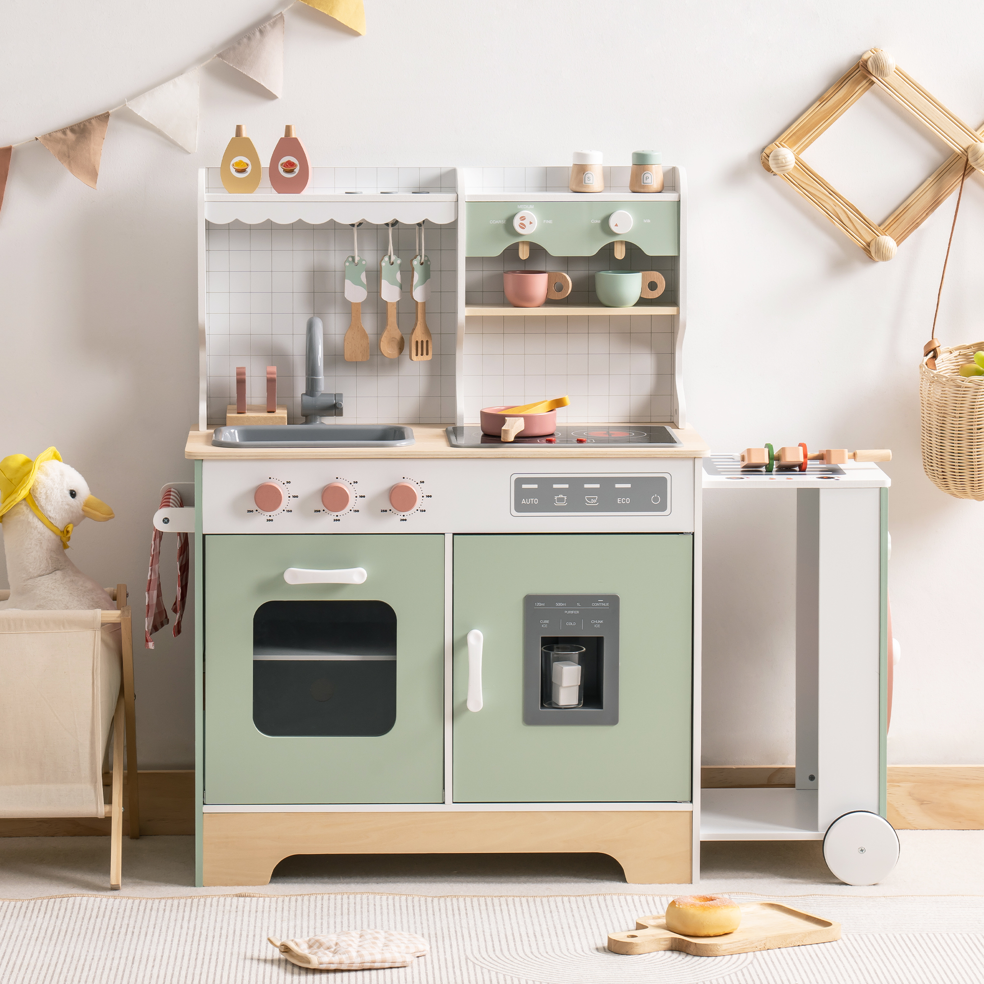 Kids Wooden Pretend Cooking Station Playset