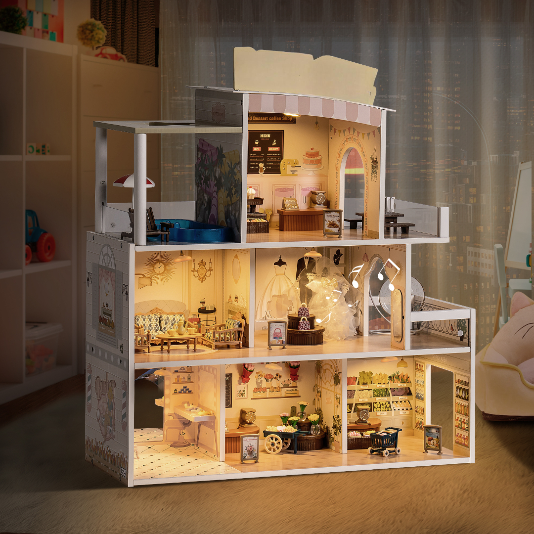 Wooden Dollhouse Fashion Shopping Mall Playset