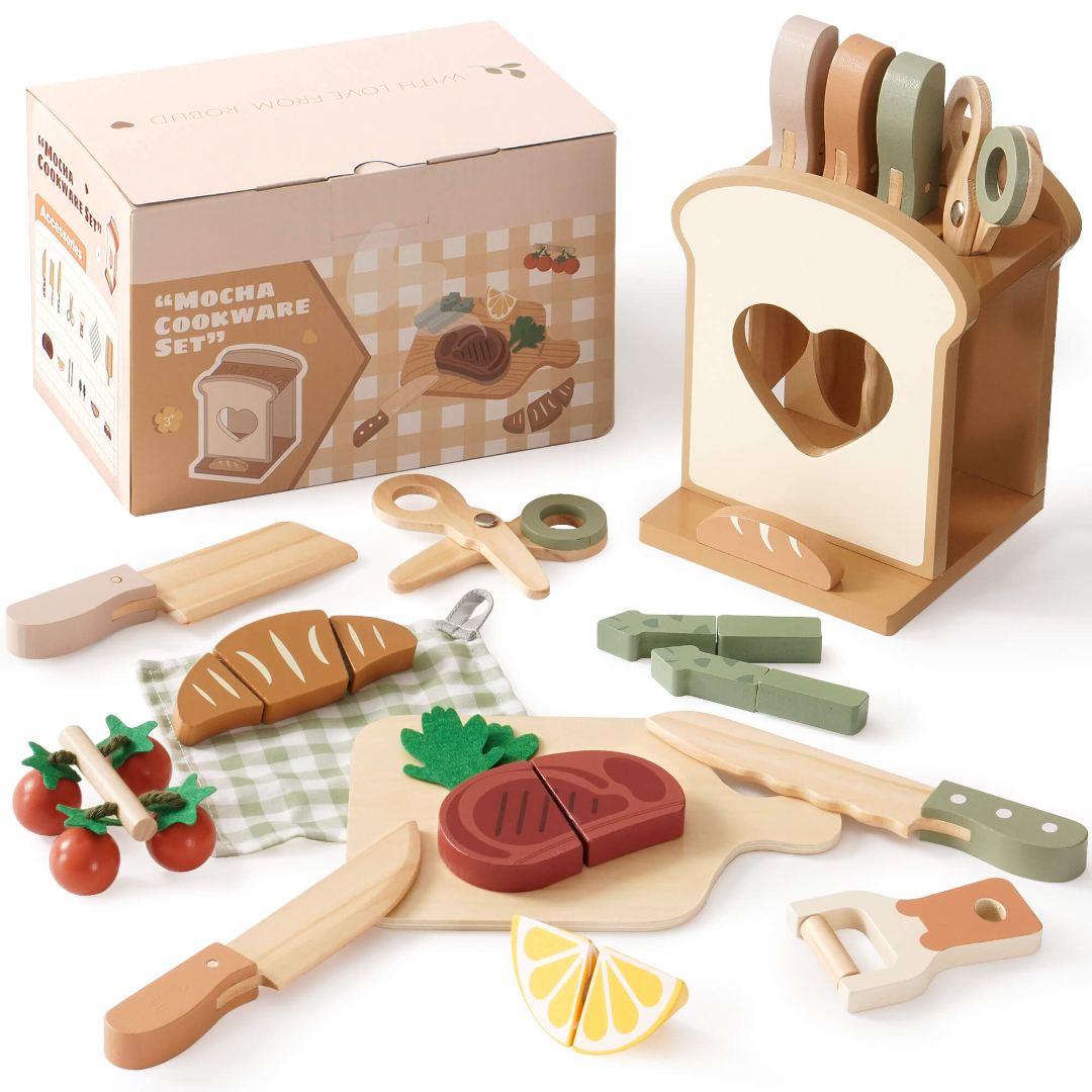16 Piece Wooden Kitchen Knife Toy Set For Toddlers