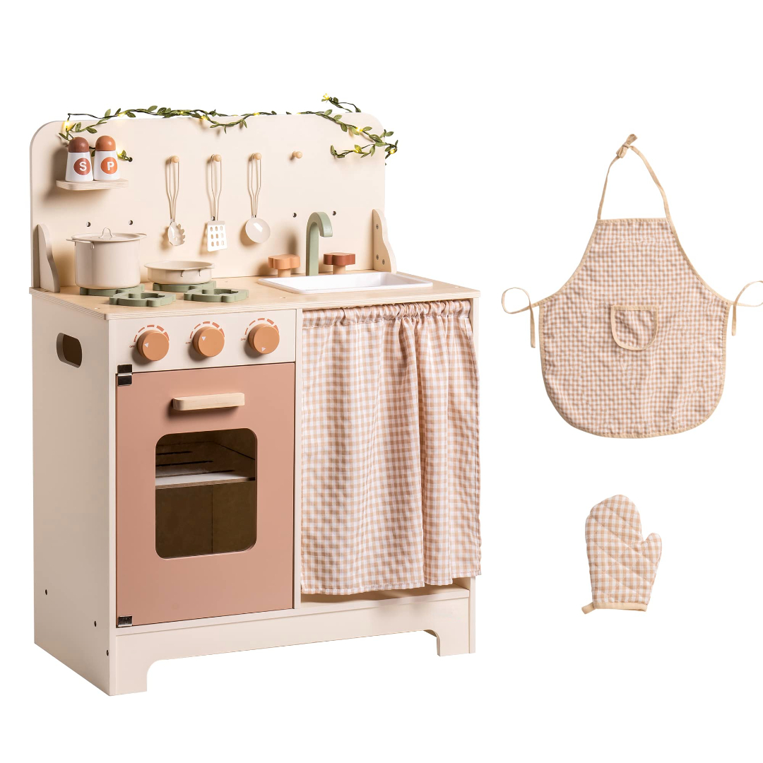 Children Rustic Wooden Kitchen Playset With Lights