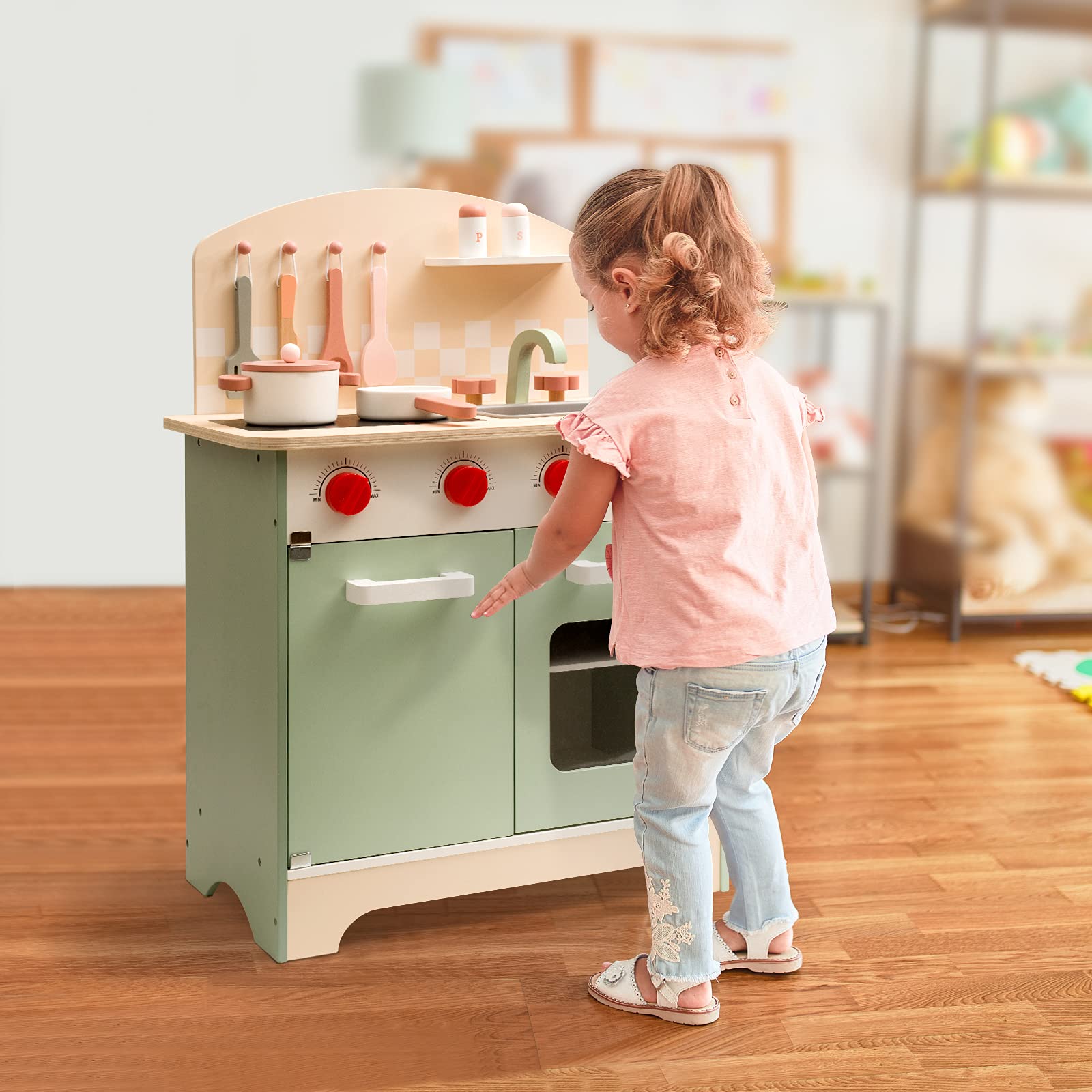 Interactive Wooden Play Kitchen Set For Children