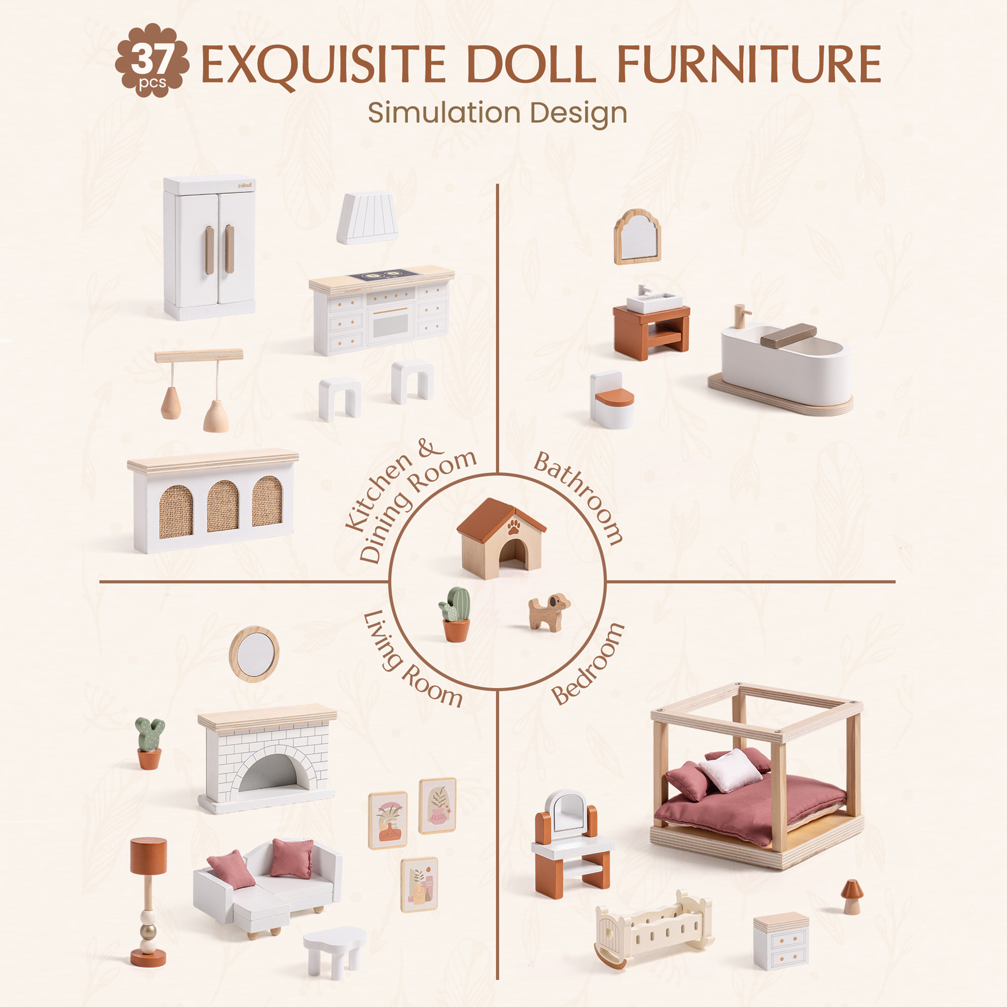Wooden Dollhouse For Toddlers And Kids