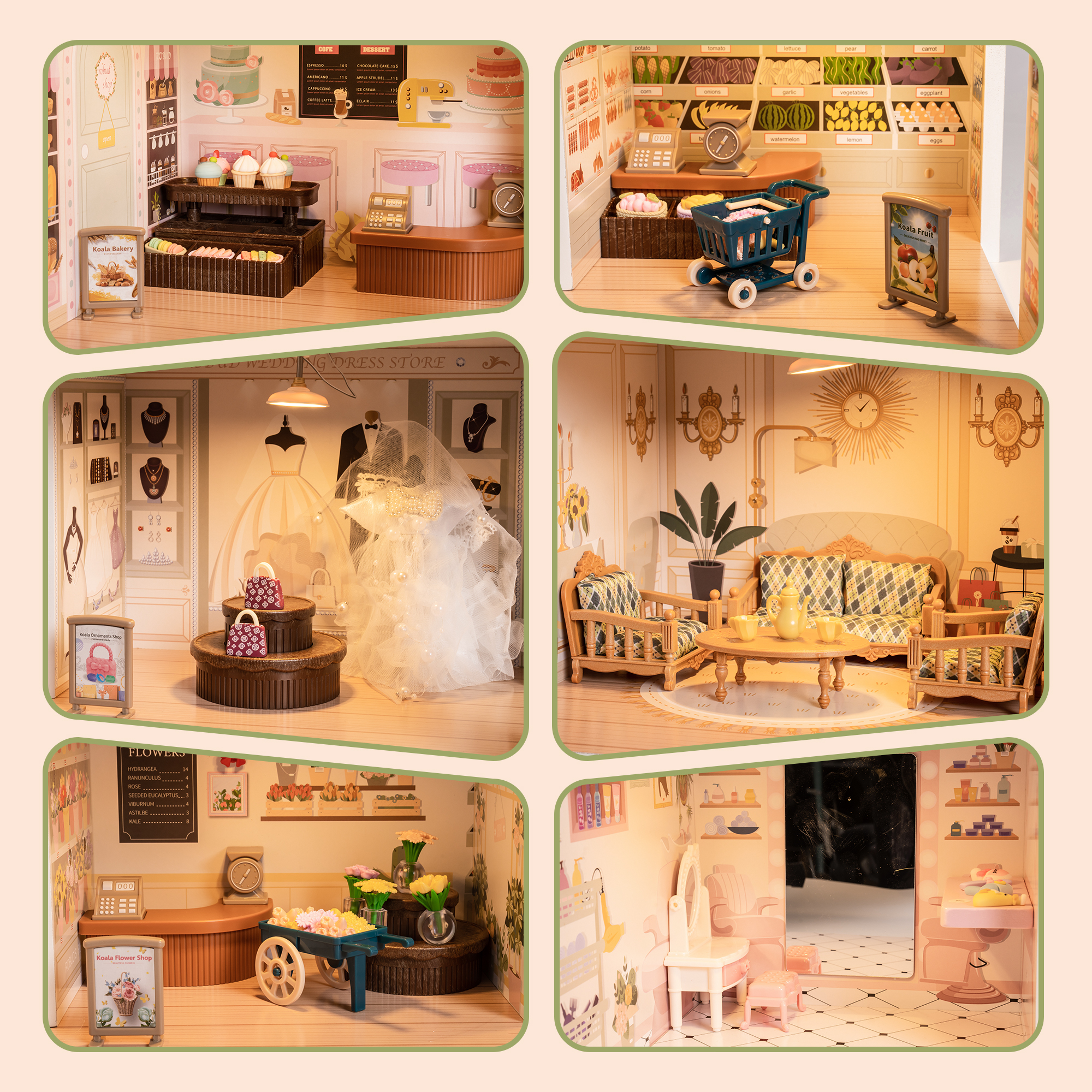Wooden Dollhouse Fashion Shopping Mall Playset