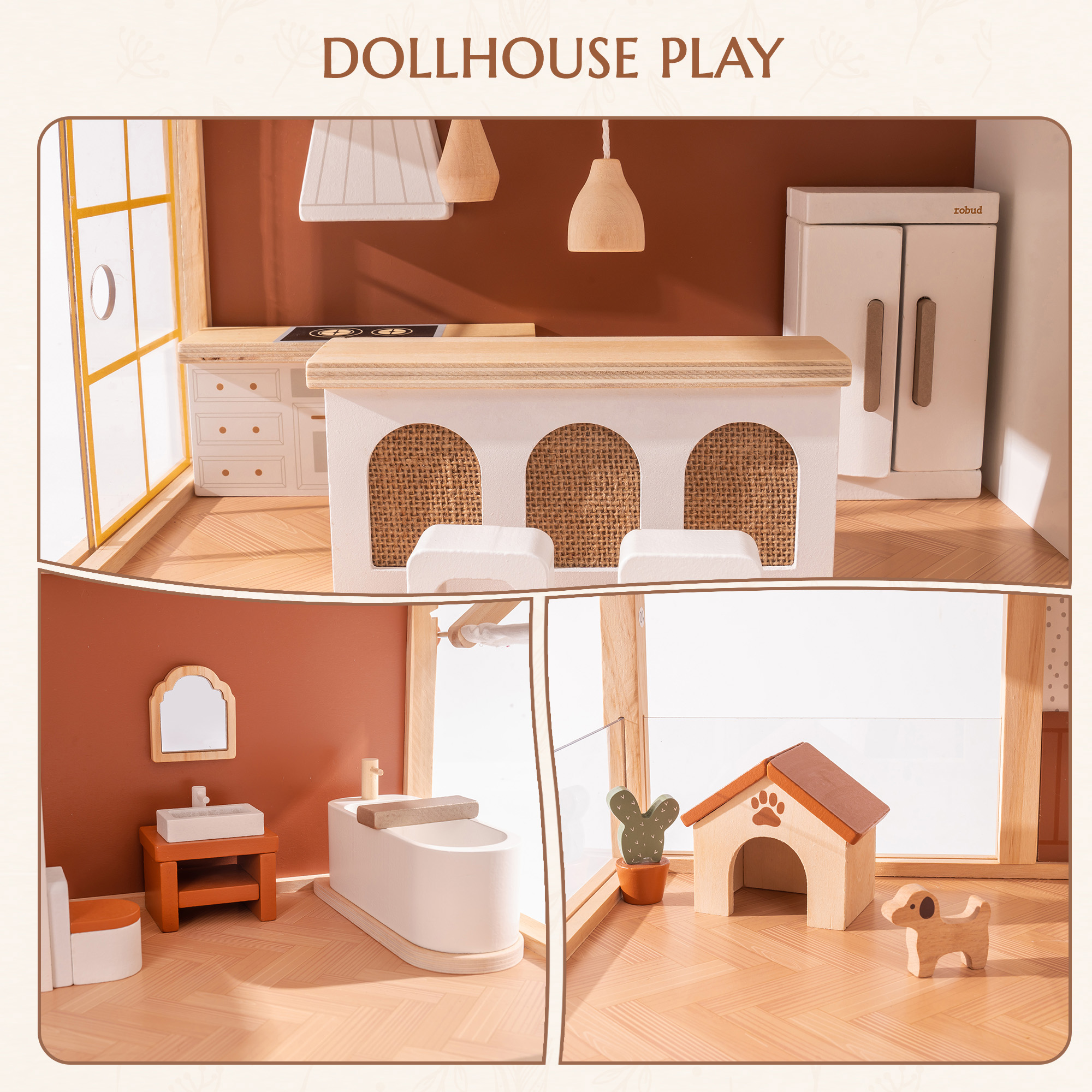 Wooden Dollhouse For Toddlers And Kids