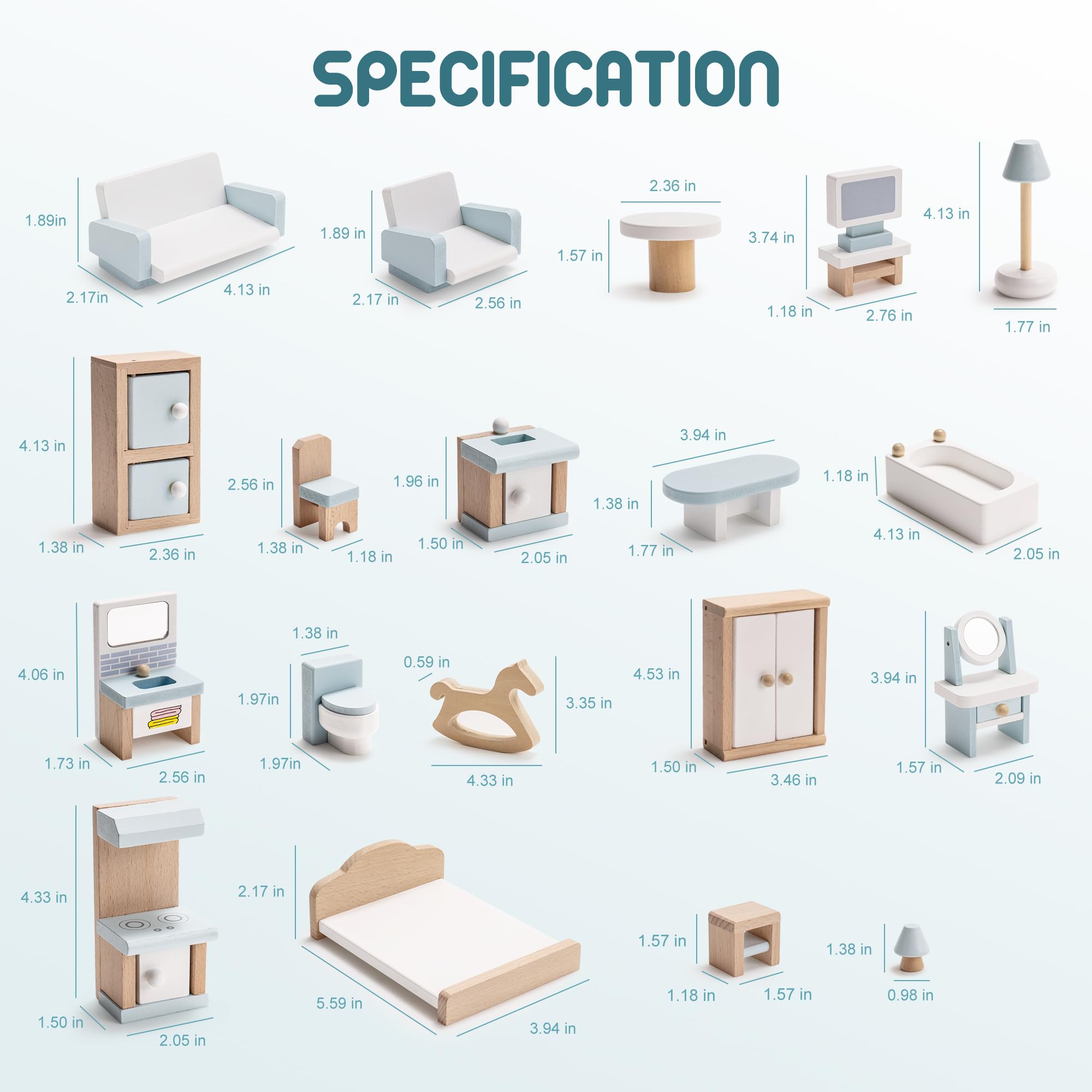 Wooden Dollhouse Furniture Set