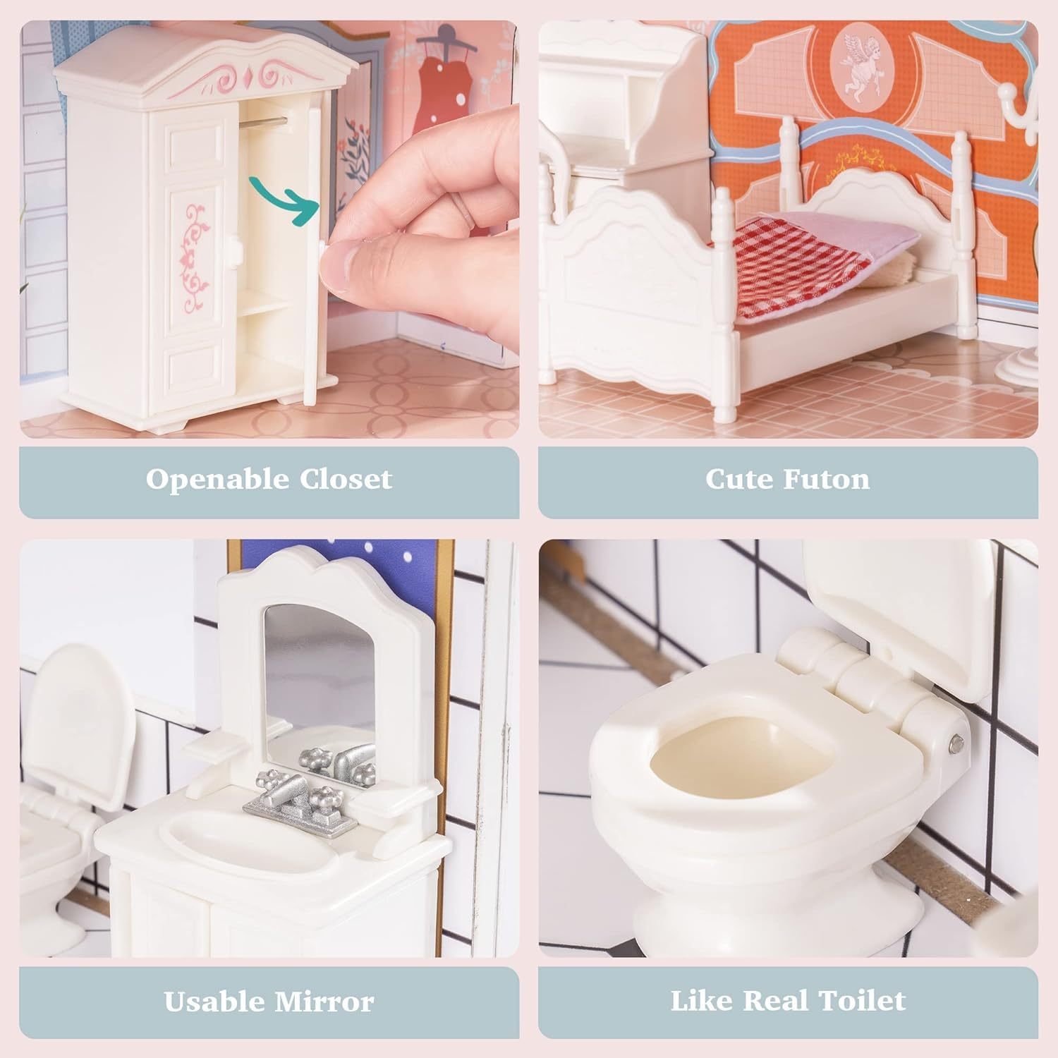 Wooden Dollhouse For Kids Girls With Furniture