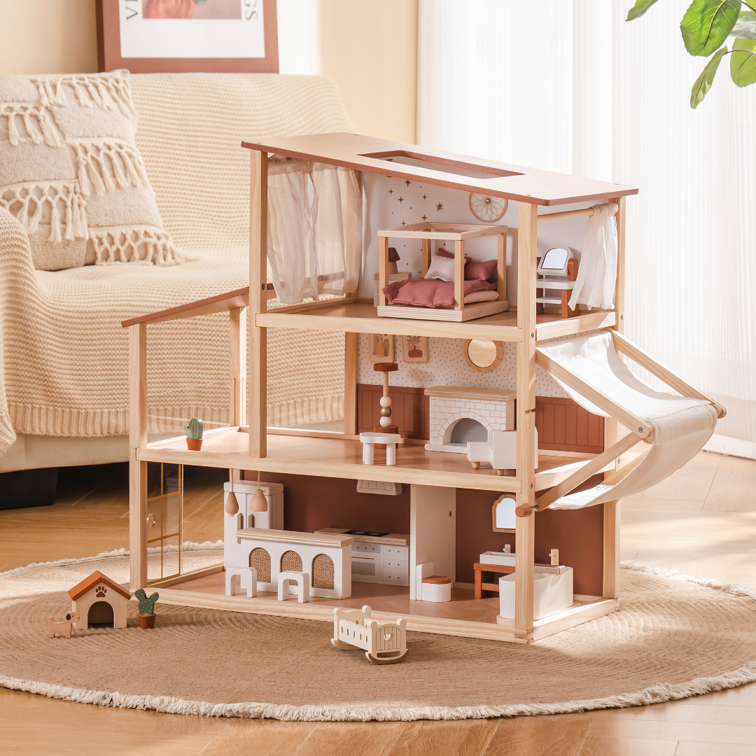Wooden Dollhouse For Toddlers And Kids