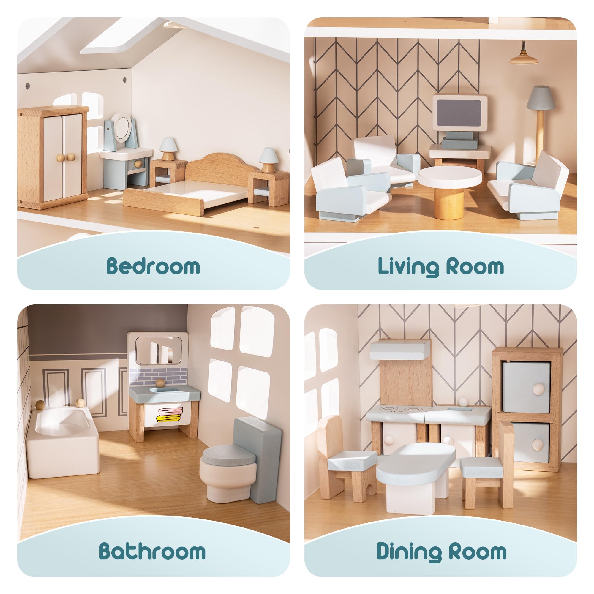 Wooden Dollhouse Furniture Set