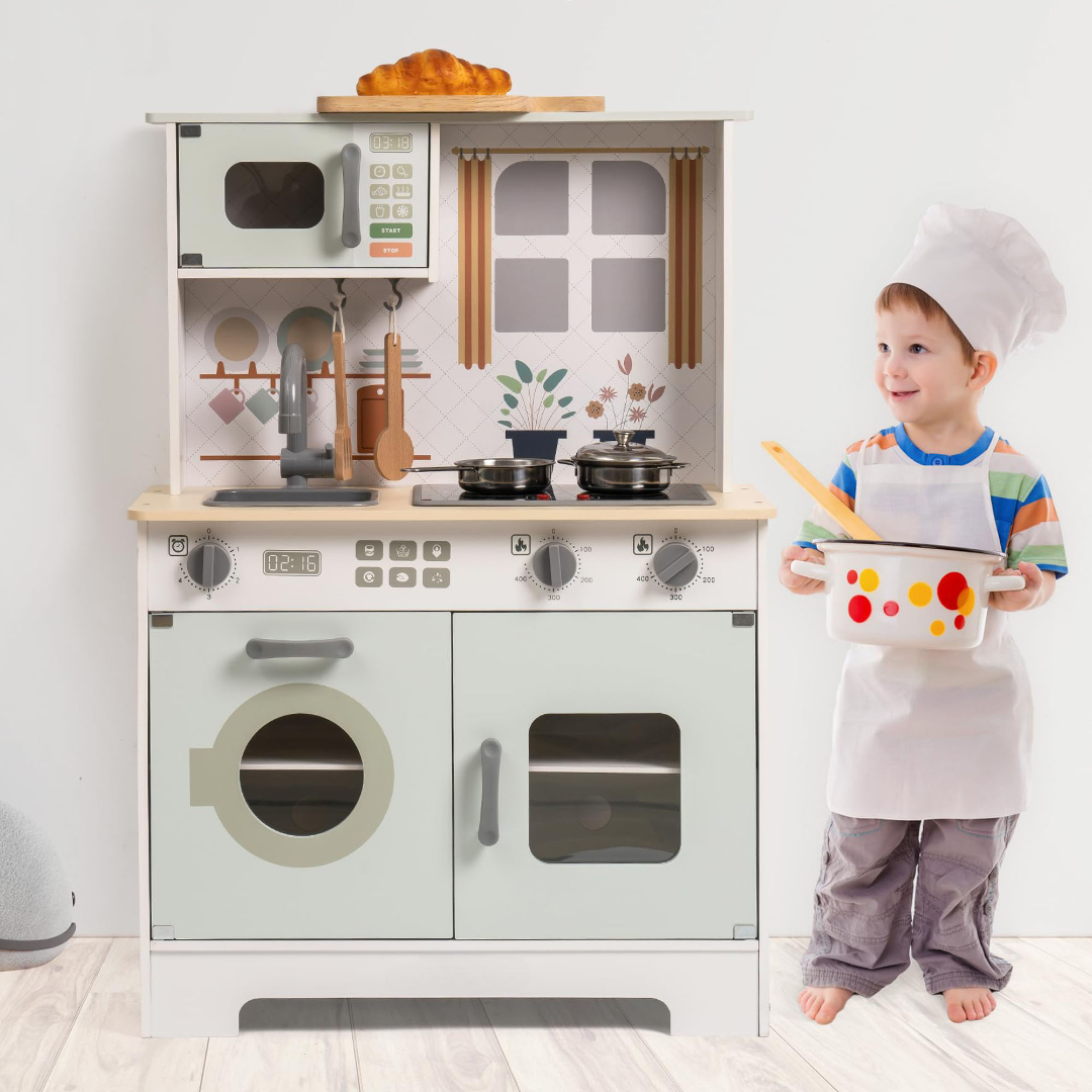 Wooden Kitchen Play Center for Toddlers and Kids