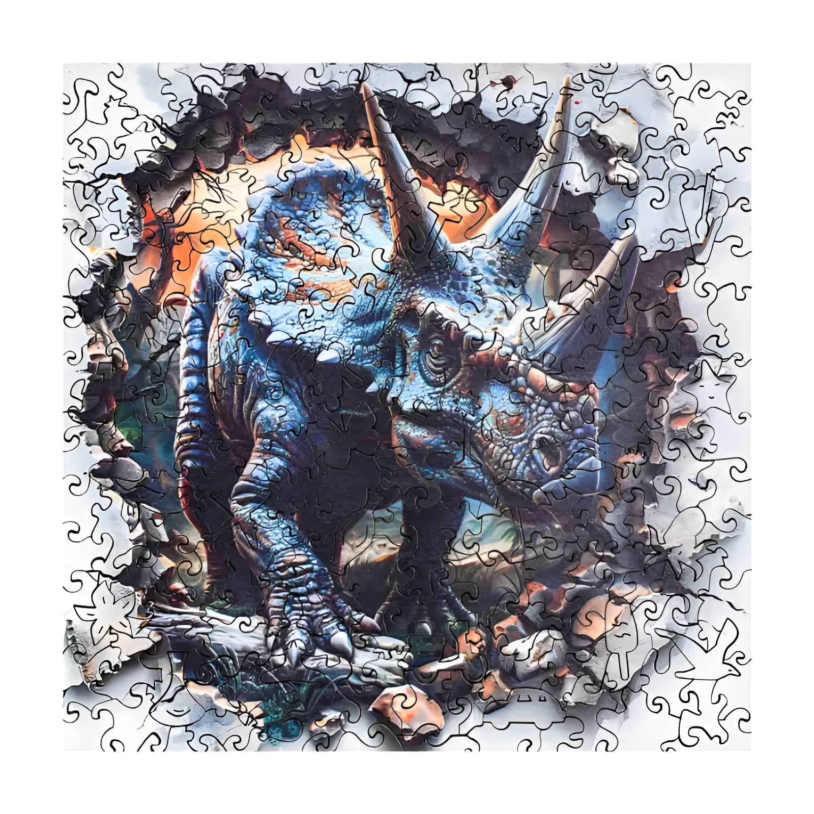 Wall Breaking Triceratops Wooden Jigsaw Puzzle