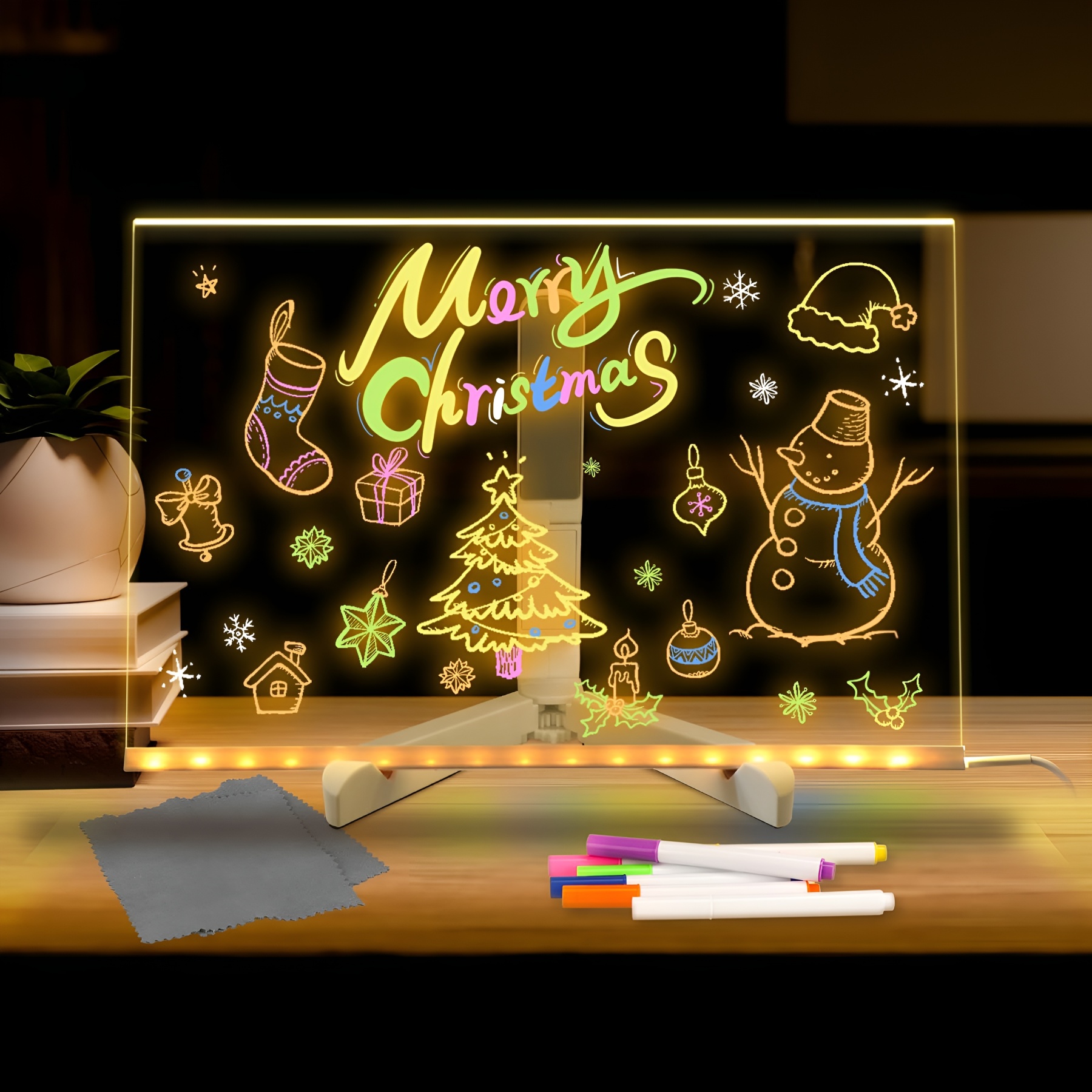 Acrylic 11.8 Inch Light Up LED Dry Erase Note Board with Stand and 7 pcs Colorful Pens
