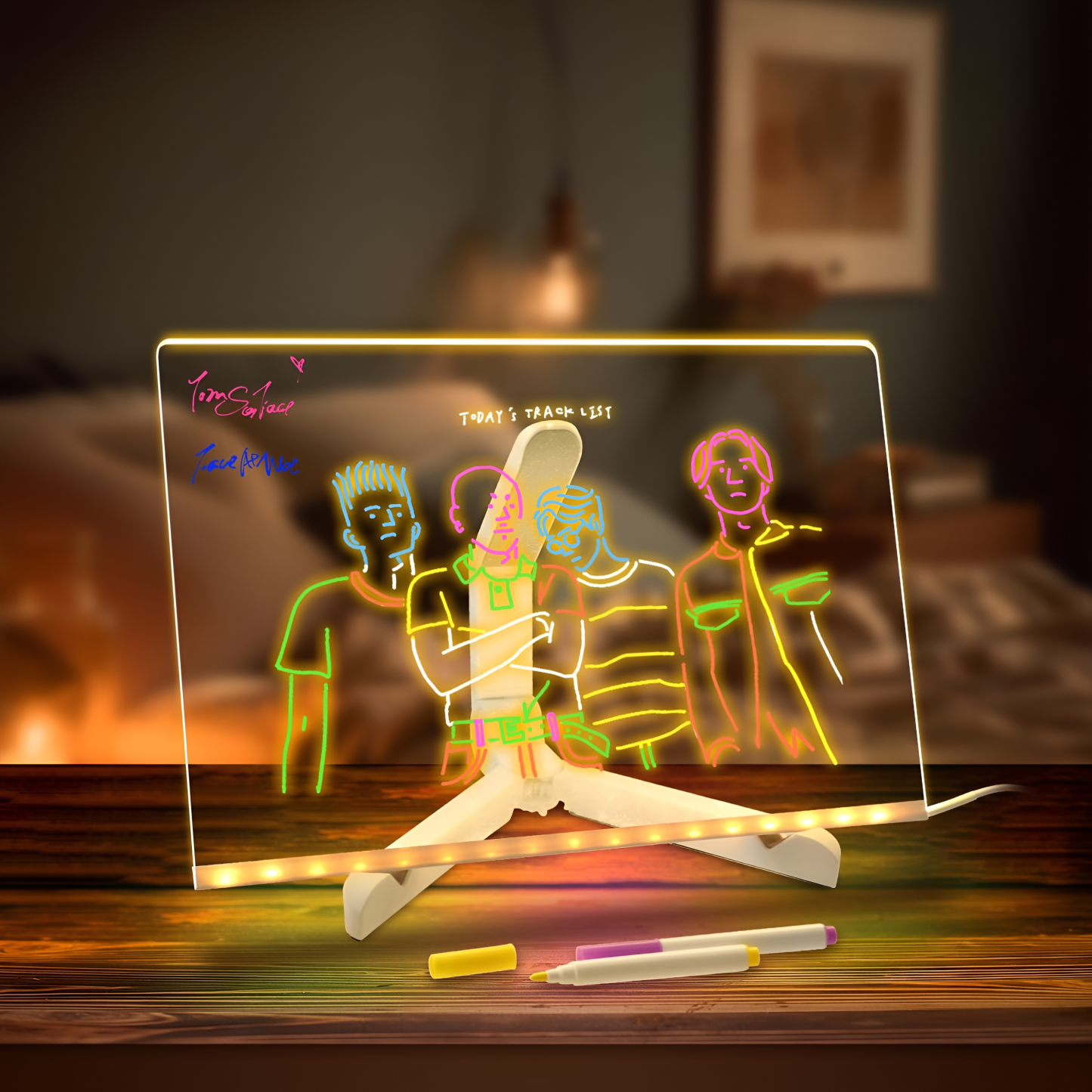 11.8 Inch LED Acrylic Dry Erase Board With Stand And 7 Pcs Pens For Notes And Messages