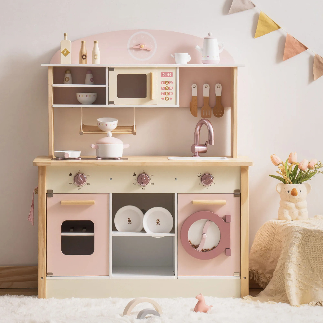 Wooden Play Kitchen with Realistic Accessories