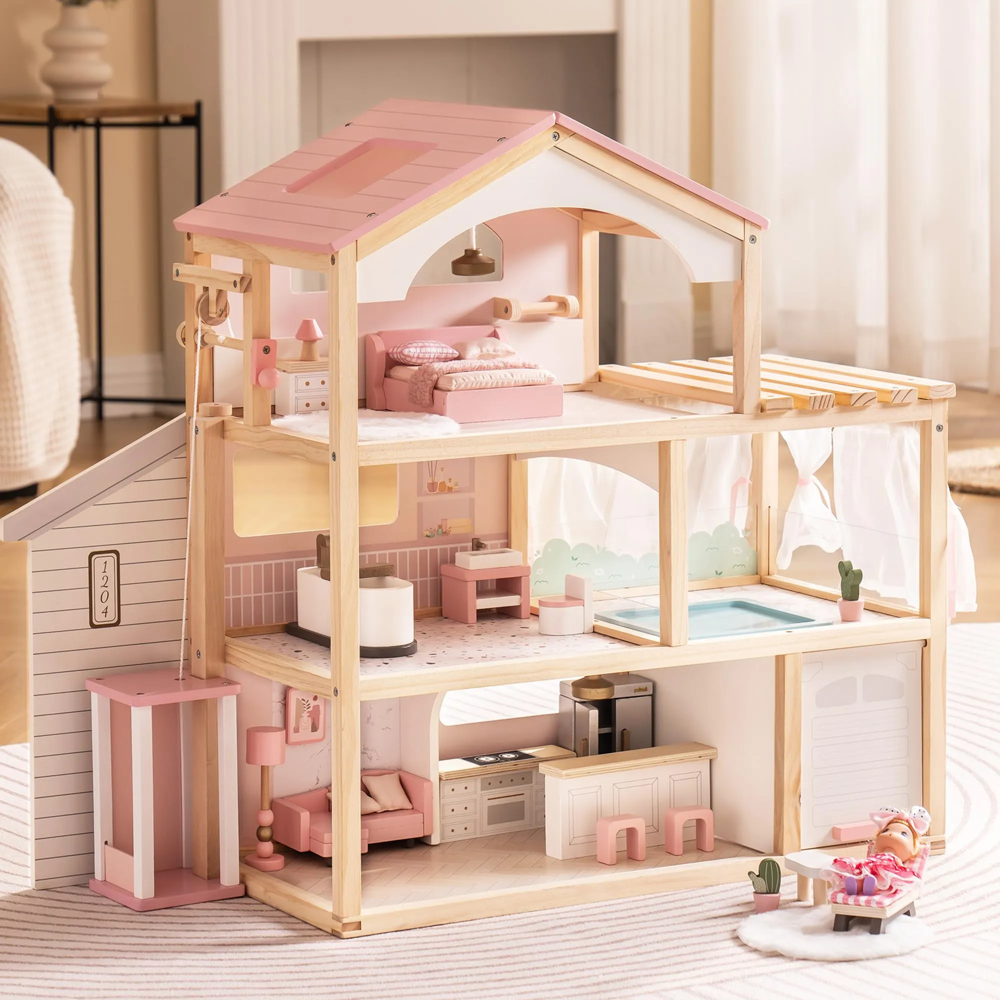 Classic Wooden Dollhouse for Kids