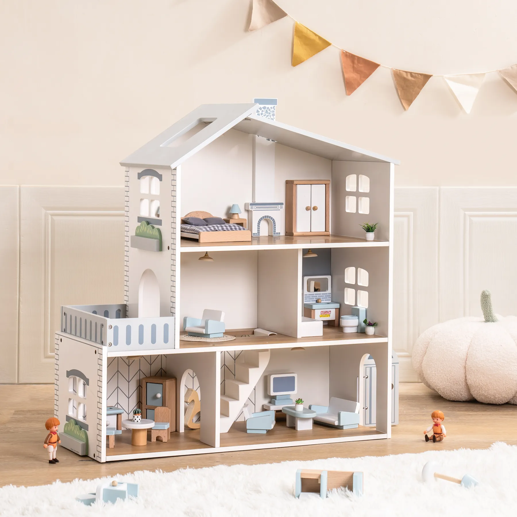 Minimalist Wooden Nordic Doll House Playset