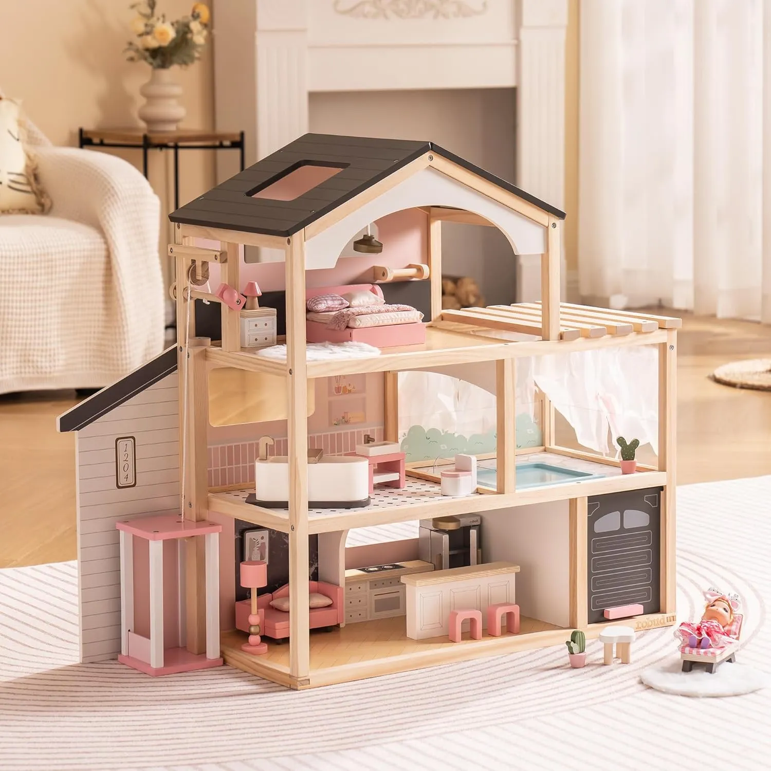 Classic Wooden Dollhouse For Kids