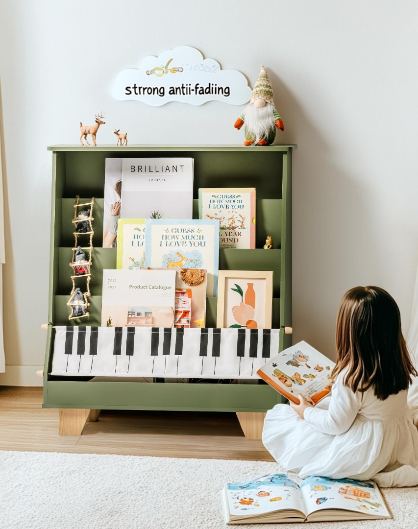 Wooden Kids Bookshelf In Piano Design