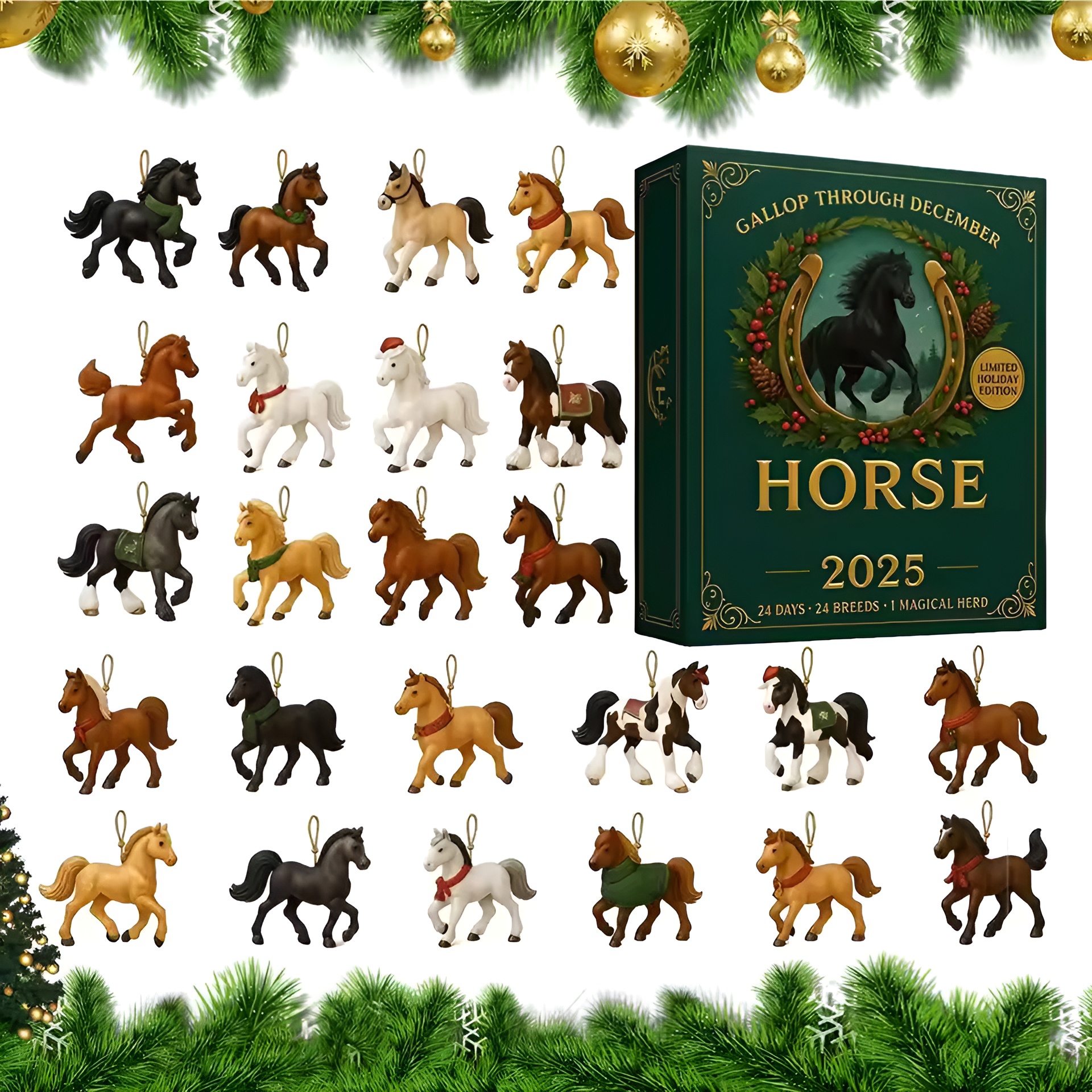 Christmas Calendar Advent 2D Christmas Tree Decorations Horse Pendant 2025