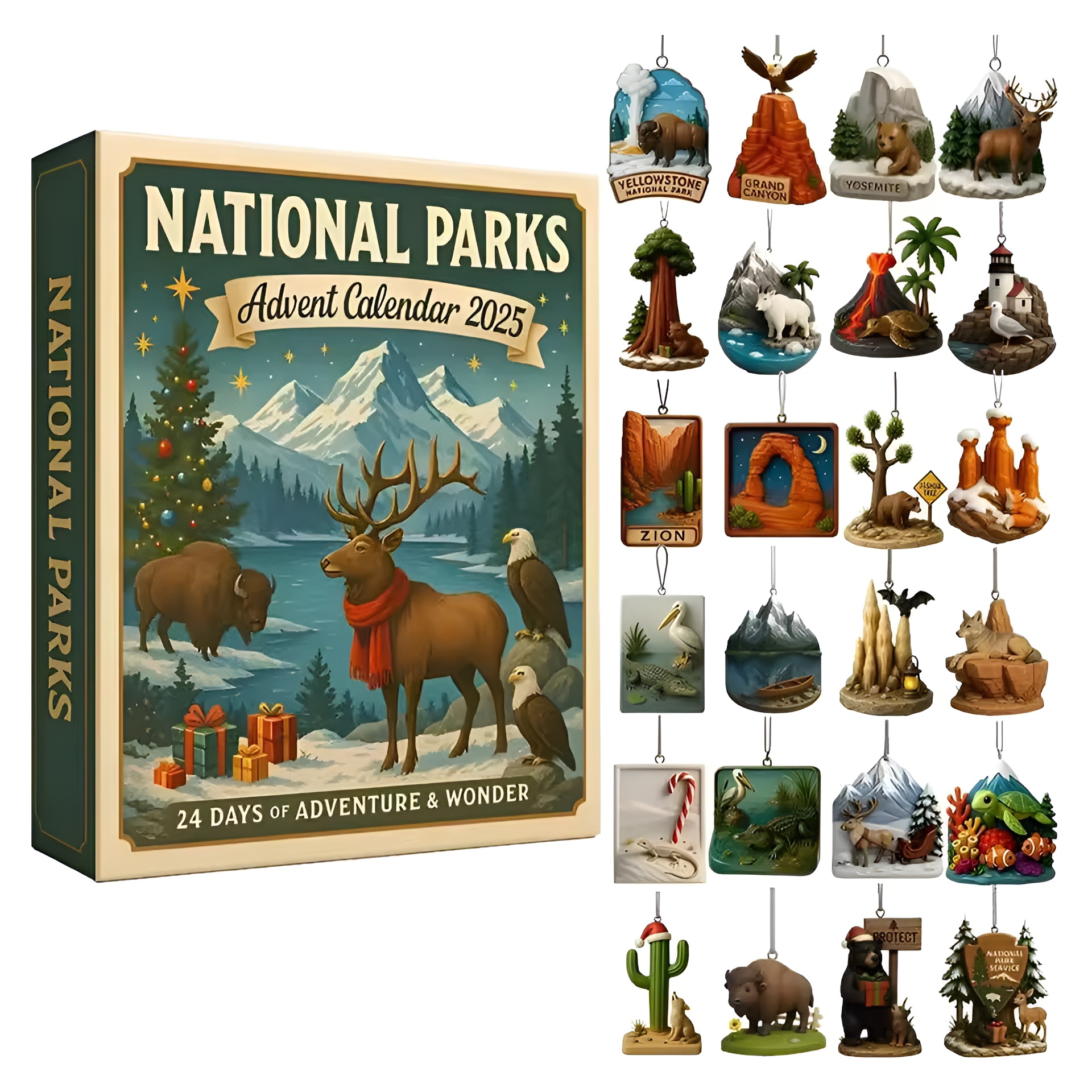 2025 National Parks Advent Calendar with 24 National Park Treasure Ornament