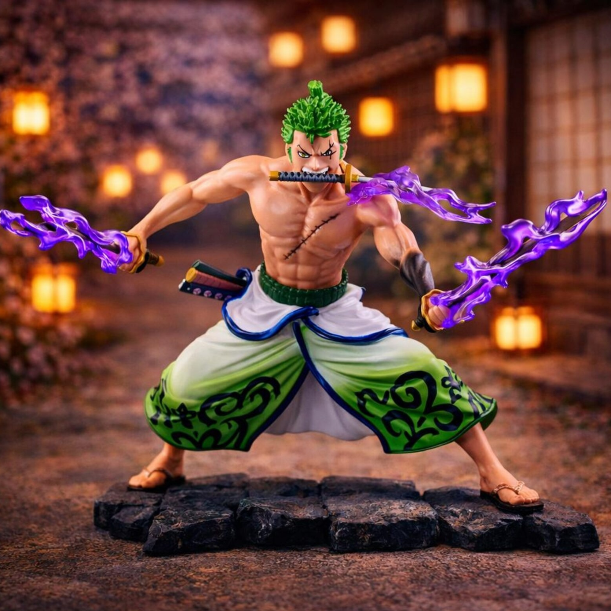 Roronoa Zoro One Piece Figure Collectible with Purple Flame Swords