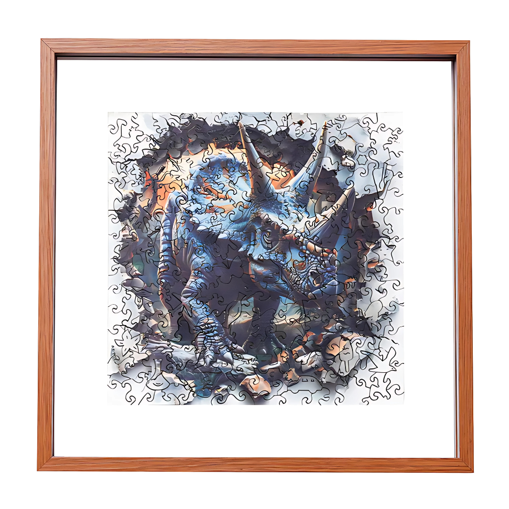 Wall Breaking Triceratops Wooden Jigsaw Puzzle With Frame