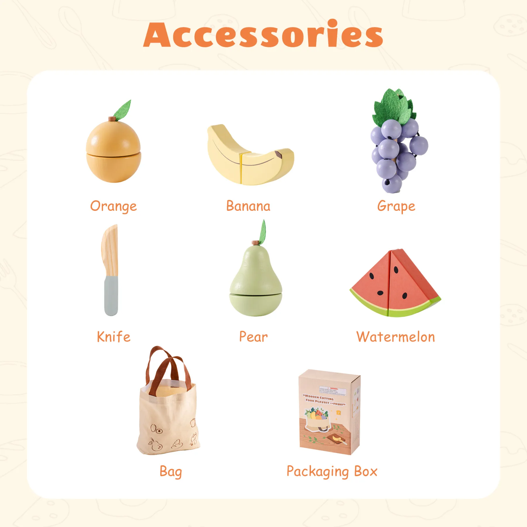 Wooden Play Food Fruit Set for Kids