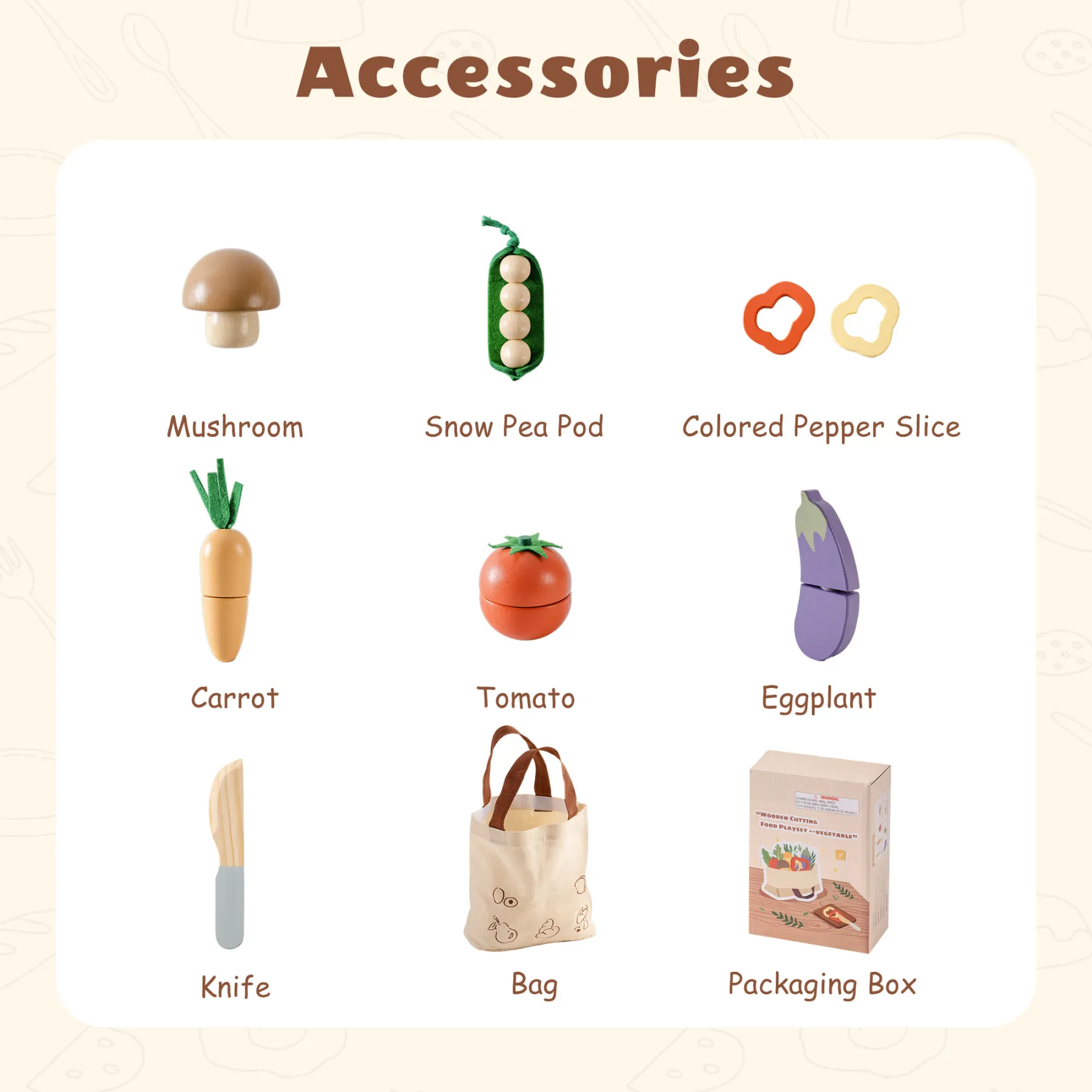 Wooden Vegetable Play Food Toy Set for Toddlers