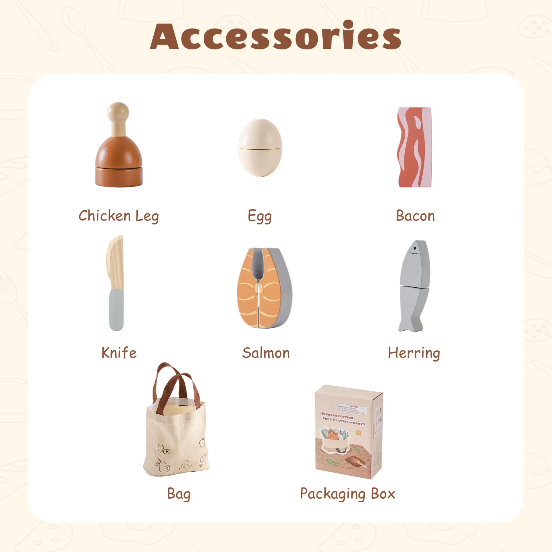 Wooden Play Food Meat Set for Kids