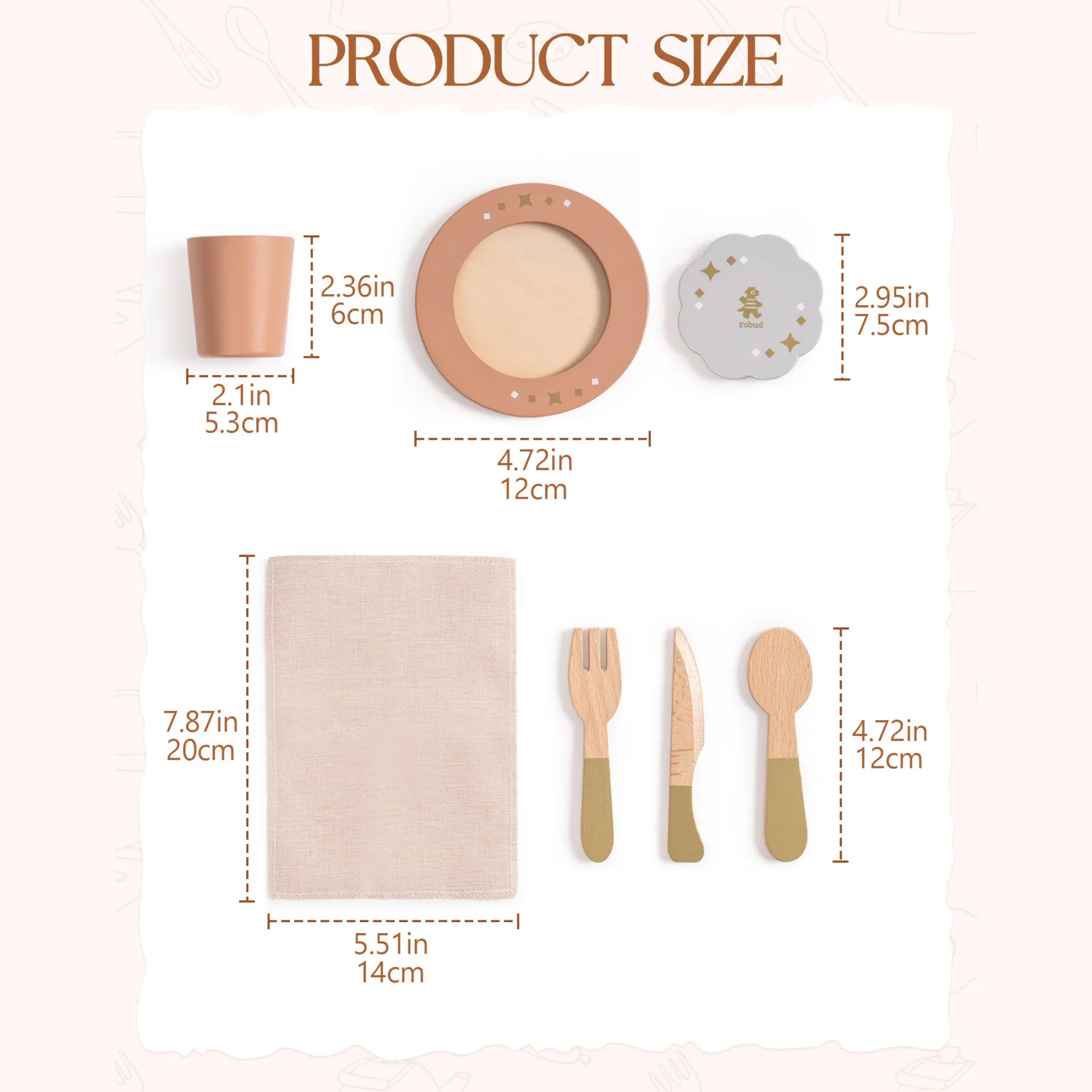 4 Piece Wooden Tableware Play Set For Kids