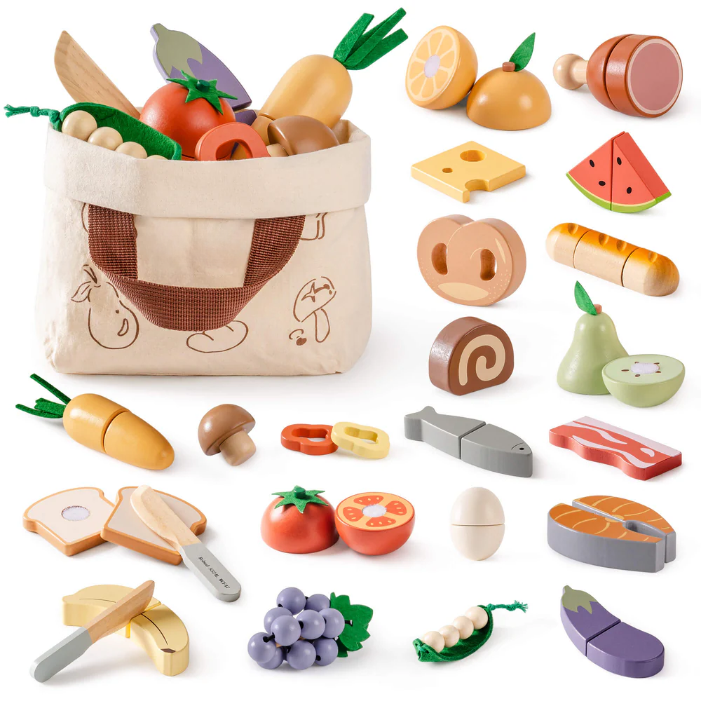 4 In 1 Wooden Cutting Food Playset