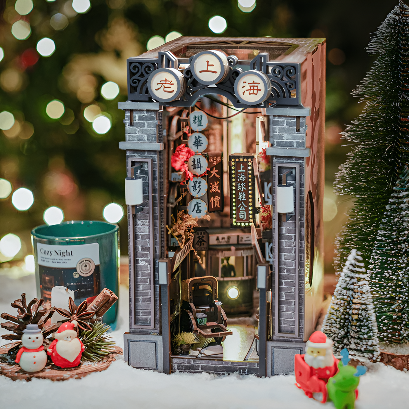 Miniature Shanghai Street Scene Book Nook with Lights